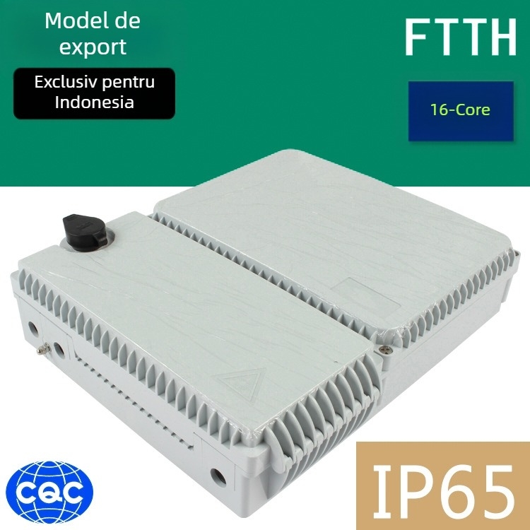 Cutie de distribuție pentru fibră opticǎ, 16 nuclee, impermeabil IP56, nivel telecom, 3 intrări 16 ieșiri