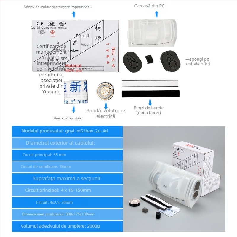 Cutie de conexiune îngropată pentru cabluri de iluminat stradal, model GNYT-M5, brand Gannan, etanșă, rășină de umplere 2000 g, 1 intrare / 2 ieșiri