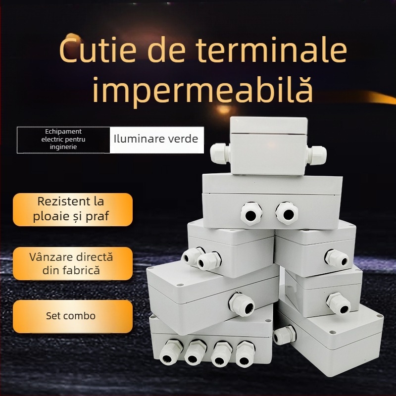 Cutie de distribuție impermeabilă pentru exterior cu terminal, 83×81×56 mm, 1 intrare și 2 ieșiri