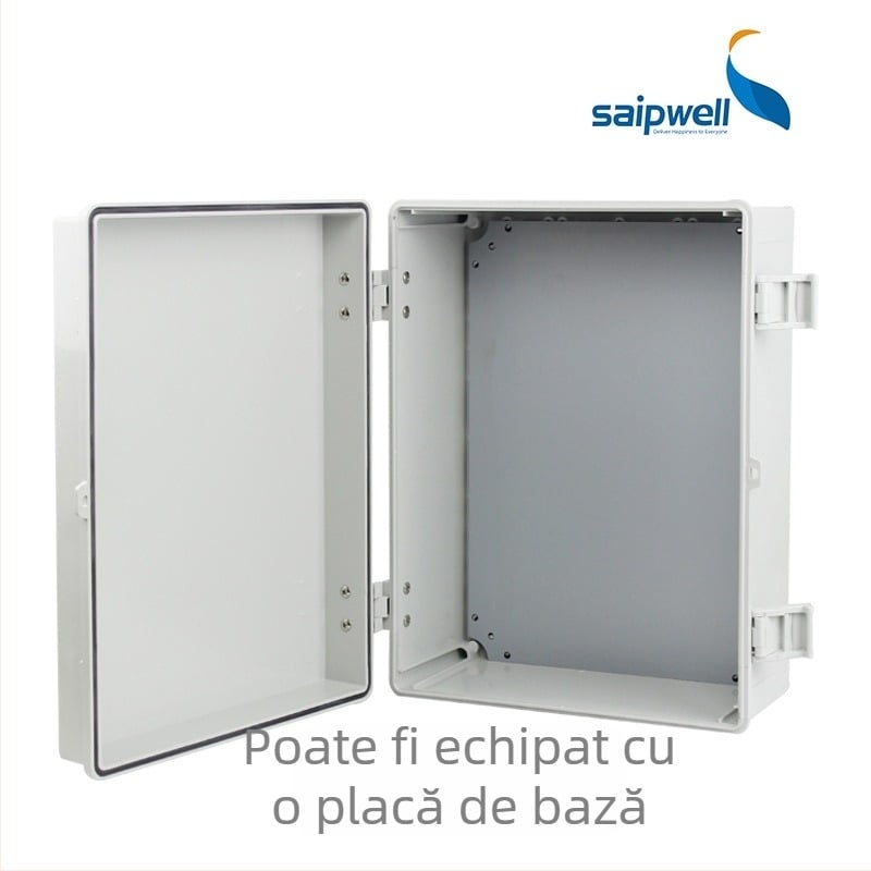 Cutie impermeabilă pentru cabluri cu cutie de contoare cu închidere tip cataramă, cu balamane, IP66, PC plastic industrial, grosime placă 2,5 mm, CE