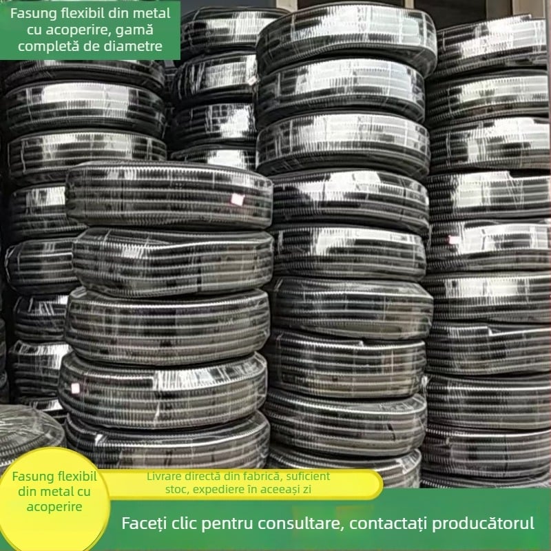 Tub flexibil din metal cu înveliș plastic pentru conducte de cabluri, suprafață ondulată