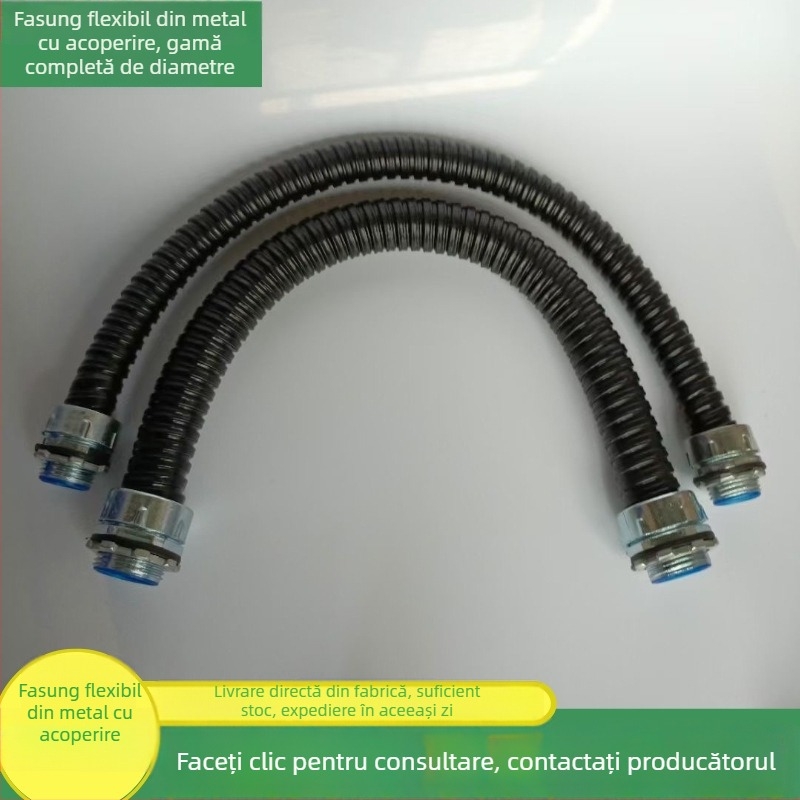 Tub flexibil din metal cu înveliș plastic pentru conducte de cabluri, suprafață ondulată