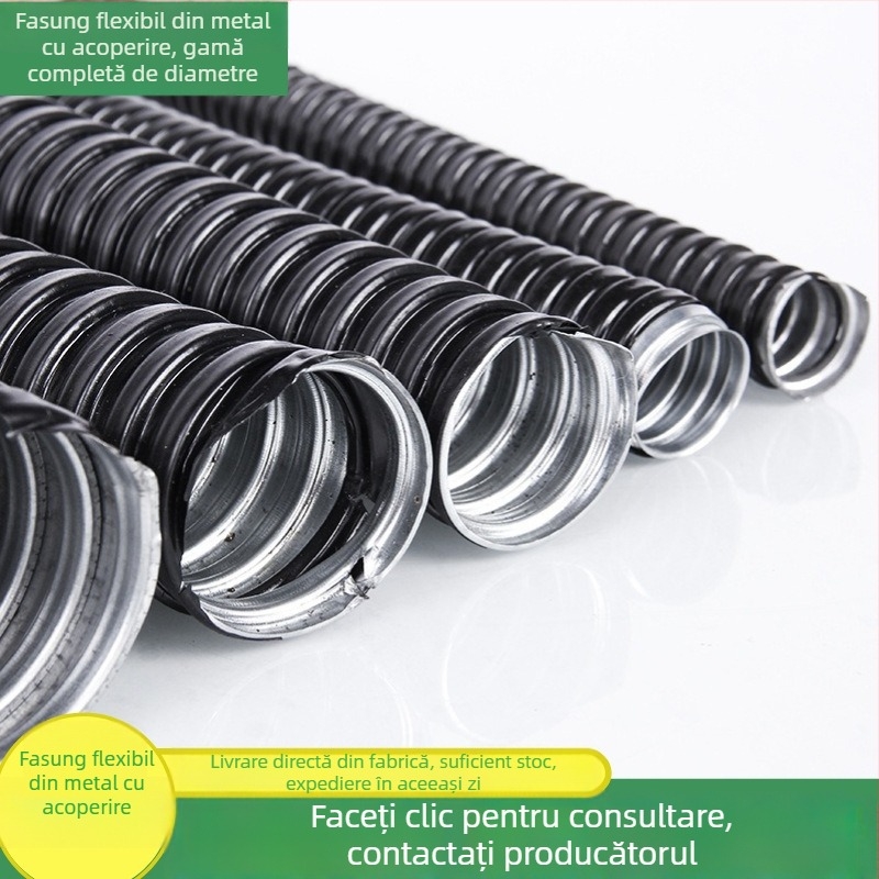 Tub flexibil din metal cu înveliș plastic pentru conducte de cabluri, suprafață ondulată