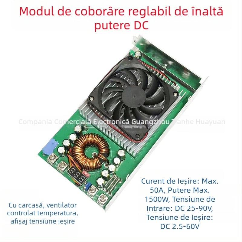 Modul convertor DC-DC buck reglabil, 1500W, intrare 25-90V, ieșire 2.5-60V, 50A, alimentare auto