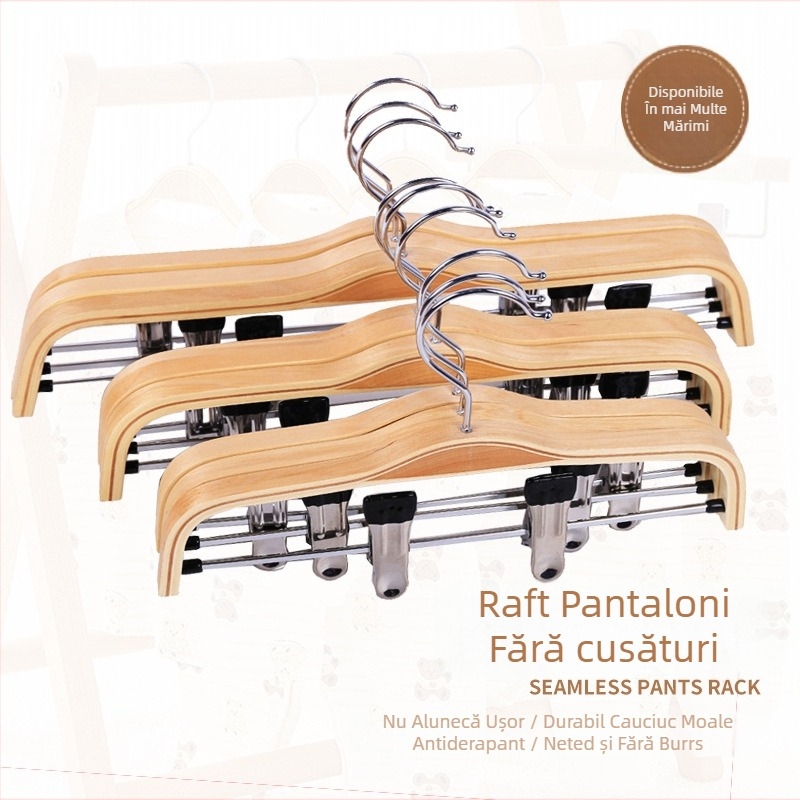 Umerașe din lemn pentru pantaloni cu clipsuri, design modern minimalist (Material: Lemn; Stil: Modern minimalist; Brand: Altul; Fără logo)