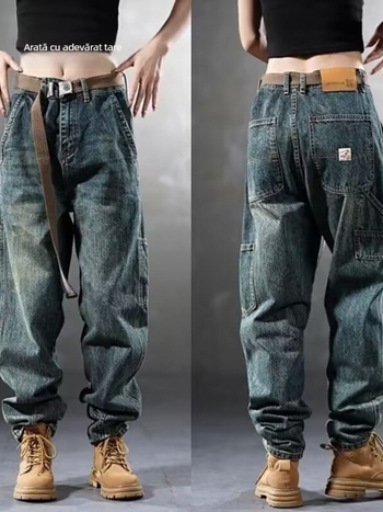 Jeans bărbați din denim, croială dreaptă, talie medie, fermoar, cinci buzunare