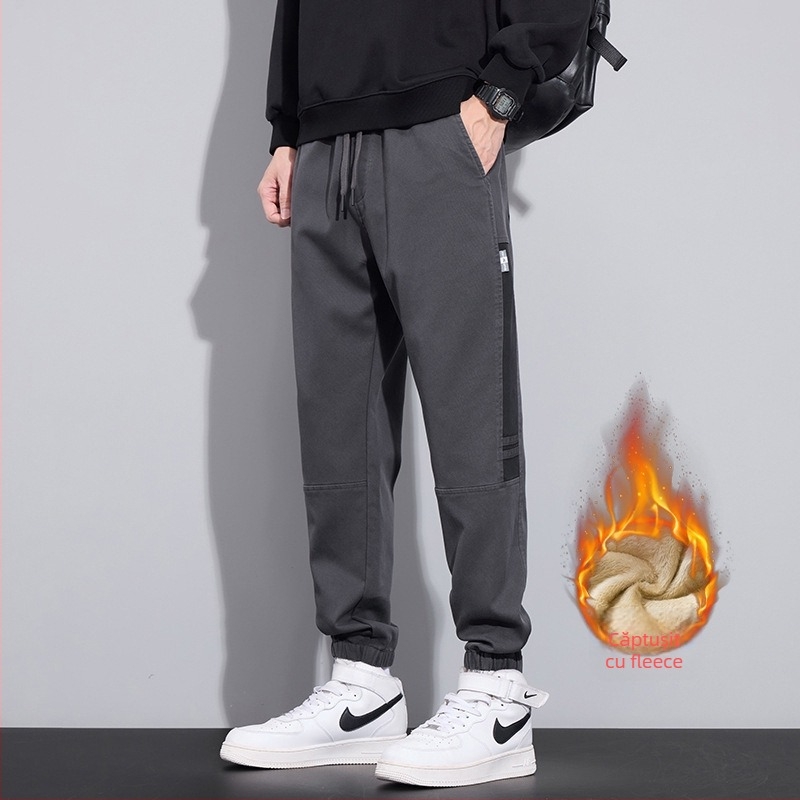 Blugi din denim cu căptușeală de fleece, croială dreaptă, fermoar, iarnă 2024