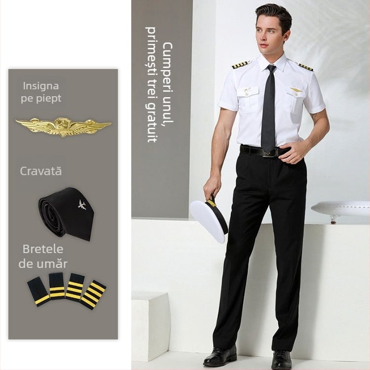 Cămașă de uniformă pentru pilot bărbat, din bumbac, 50% bumbac, evacuare umezeală, Vara 2022