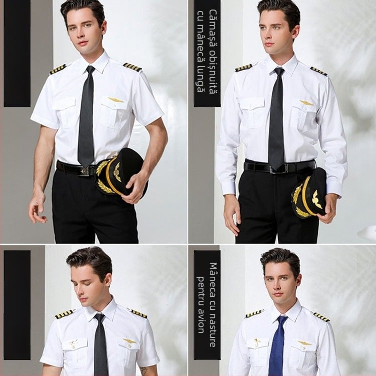 Cămașă de uniformă pentru pilot bărbat, din bumbac, 50% bumbac, evacuare umezeală, Vara 2022