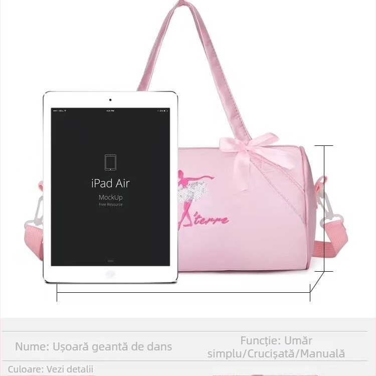 Geantă pentru copii crossbody pentru dans, cu finisaj brodat din satin, rucsac ușor din Oxford pentru școală și dans (Capacitate sub 20 L; Material: Oxford; Respirabil, impermeabil și rezistent la uzură; Curea de umăr curbată)