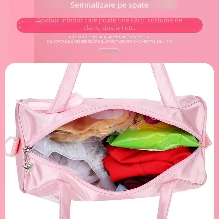 Geantă pentru copii crossbody pentru dans, cu finisaj brodat din satin, rucsac ușor din Oxford pentru școală și dans (Capacitate sub 20 L; Material: Oxford; Respirabil, impermeabil și rezistent la uzură; Curea de umăr curbată)