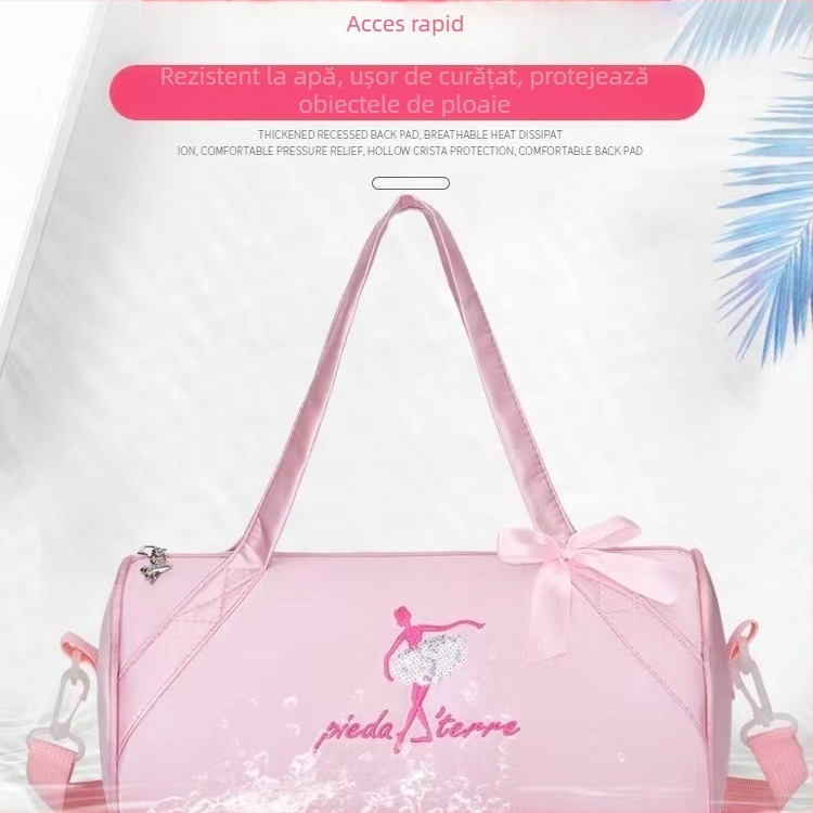 Geantă pentru copii crossbody pentru dans, cu finisaj brodat din satin, rucsac ușor din Oxford pentru școală și dans (Capacitate sub 20 L; Material: Oxford; Respirabil, impermeabil și rezistent la uzură; Curea de umăr curbată)