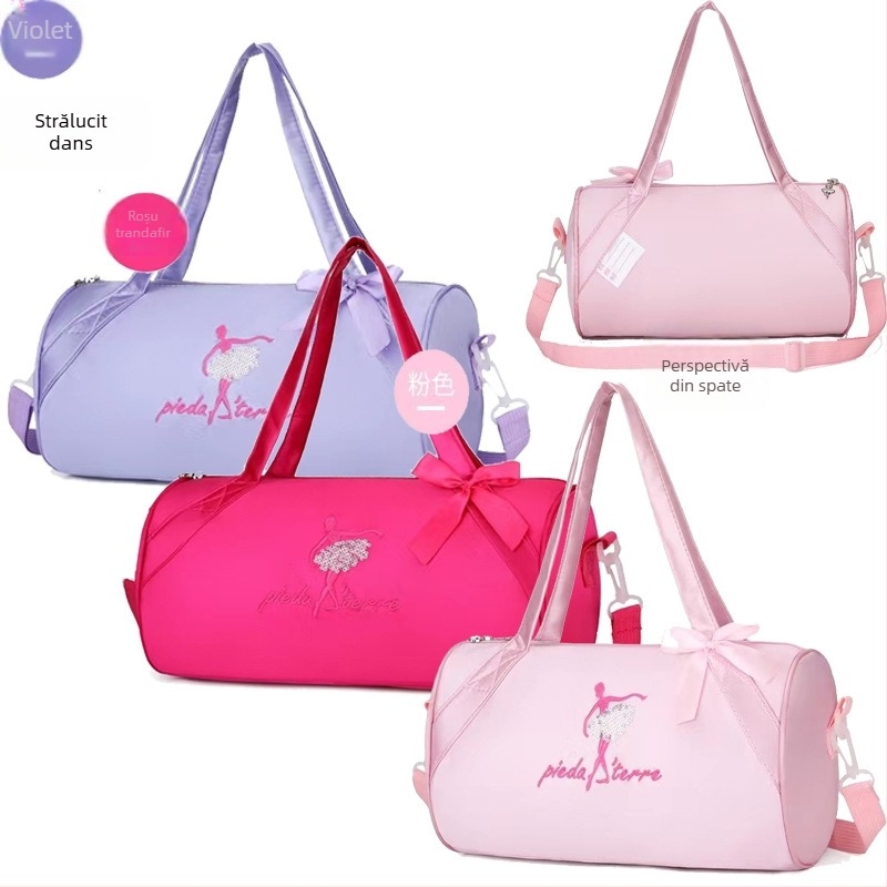 Geantă pentru copii crossbody pentru dans, cu finisaj brodat din satin, rucsac ușor din Oxford pentru școală și dans (Capacitate sub 20 L; Material: Oxford; Respirabil, impermeabil și rezistent la uzură; Curea de umăr curbată)