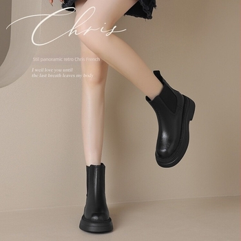 Botine Chelsea Kazibu, partea superioară din piele de miel, talpă din cauciuc, vârf rotund, gleznă joasă, toc gros 3-5 cm, pentru femei