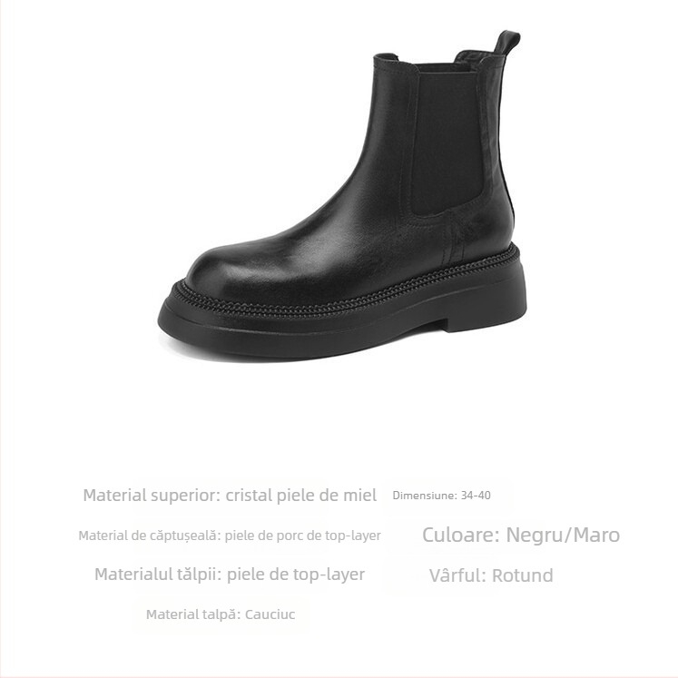 Botine Chelsea Kazibu, partea superioară din piele de miel, talpă din cauciuc, vârf rotund, gleznă joasă, toc gros 3-5 cm, pentru femei