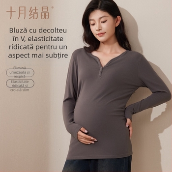 October Crystal Bluza de maternitate cu decolteu în V pentru bază de toamnă-iarnă, căldură postnatală