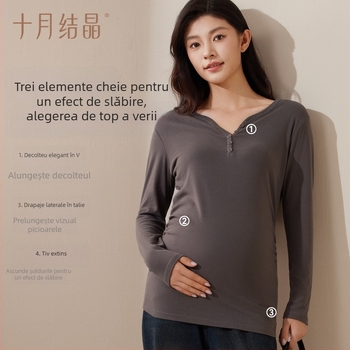 October Crystal Bluza de maternitate cu decolteu în V pentru bază de toamnă-iarnă, căldură postnatală