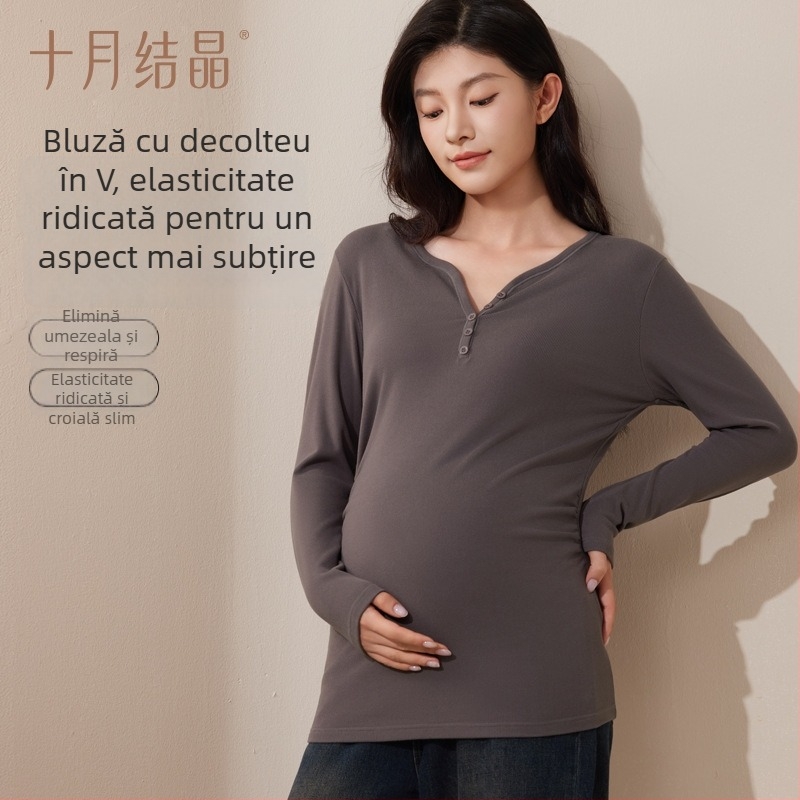 October Crystal Bluza de maternitate cu decolteu în V pentru bază de toamnă-iarnă, căldură postnatală