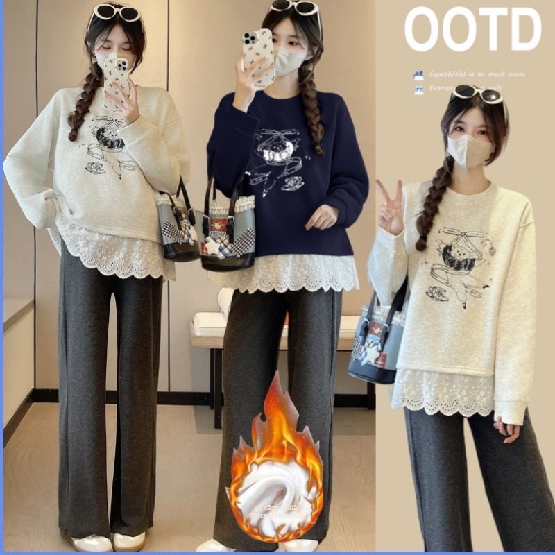 Tricou de maternitate cu glugă; stil coreean, model pe panouri (amestec din bumbac-elastan 70-80% bumbac, <=30% elastan; toamnă-iarnă 2025; mâneci lungi; guler rotund)