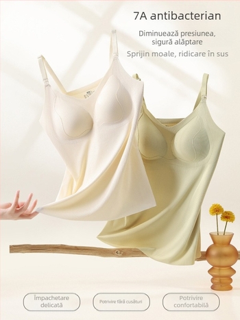 Top de alăptare cu bretele pentru maternitate și postpartum, amestec nylon-poliester, imprimeu geometric, textură zbârcită, primăvară-vară 2025