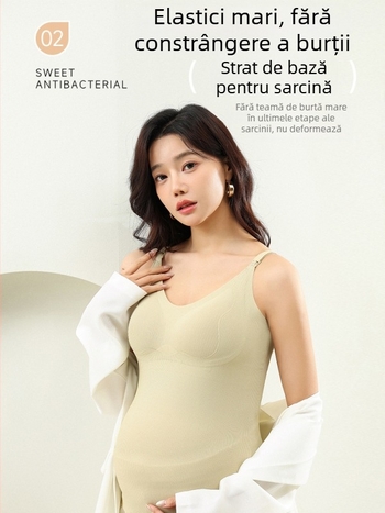 Top de alăptare cu bretele pentru maternitate și postpartum, amestec nylon-poliester, imprimeu geometric, textură zbârcită, primăvară-vară 2025