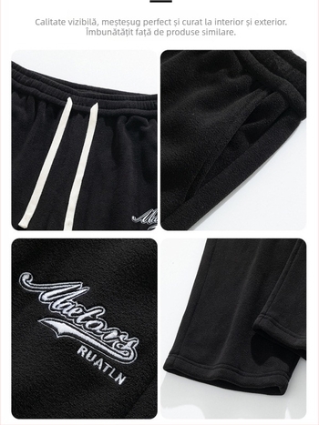 Pantaloni sport bărbați drepți, căptuți cu lână de miel, țesătură Ori Velvet, 360 g, 96% poliester 4% elastan, microelastic