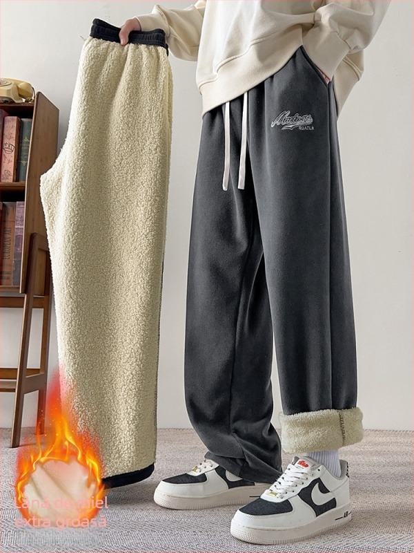 Pantaloni sport bărbați drepți, căptuți cu lână de miel, țesătură Ori Velvet, 360 g, 96% poliester 4% elastan, microelastic