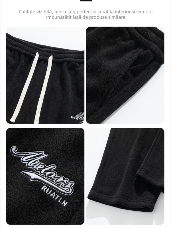 Pantaloni sport bărbați drepți, căptuți cu lână de miel, țesătură Ori Velvet, 360 g, 96% poliester 4% elastan, microelastic