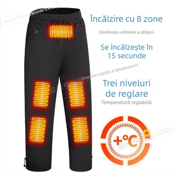 Pantaloni bărbați încălziți electric cu încălzire în trei trepte, opt zone, talie înaltă, croială dreaptă, exterior poliester cu căptușeală de poliester, pentru iarnă