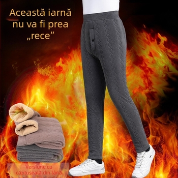 Pantaloni termici pentru bărbați cu căptușeală din fleece, groși, talie înaltă, trei straturi, ultra-groși, strat de bază slim pentru iarnă