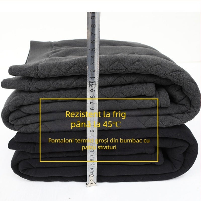 Pantaloni termici pentru bărbați cu căptușeală din fleece, groși, talie înaltă, trei straturi, ultra-groși, strat de bază slim pentru iarnă