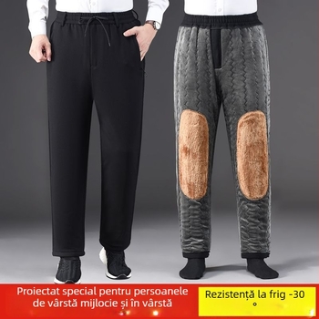 Pantaloni de iarnă pentru bărbați, cu căptușeală din fleece, umplere din mătase-cotton, croială dreaptă