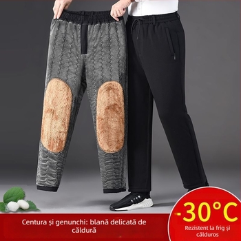 Pantaloni de iarnă pentru bărbați, cu căptușeală din fleece, umplere din mătase-cotton, croială dreaptă