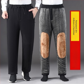 Pantaloni de iarnă pentru bărbați, cu căptușeală din fleece, umplere din mătase-cotton, croială dreaptă