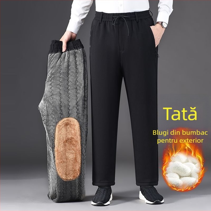 Pantaloni de iarnă pentru bărbați, cu căptușeală din fleece, umplere din mătase-cotton, croială dreaptă