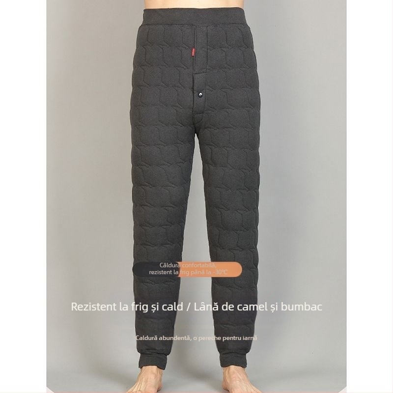 Pantaloni termici de iarnă pentru bărbați, cu fleece de lână de miel, autoîncălzire, talie înaltă, croială dreaptă, căptușeală groasă