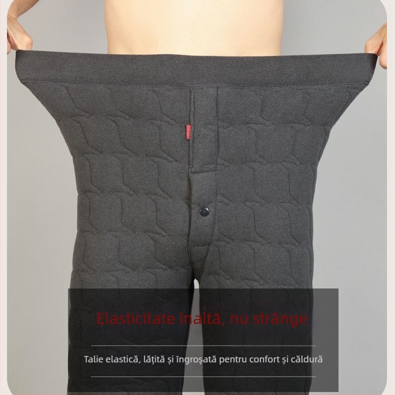 Pantaloni termici de iarnă pentru bărbați, cu fleece de lână de miel, autoîncălzire, talie înaltă, croială dreaptă, căptușeală groasă