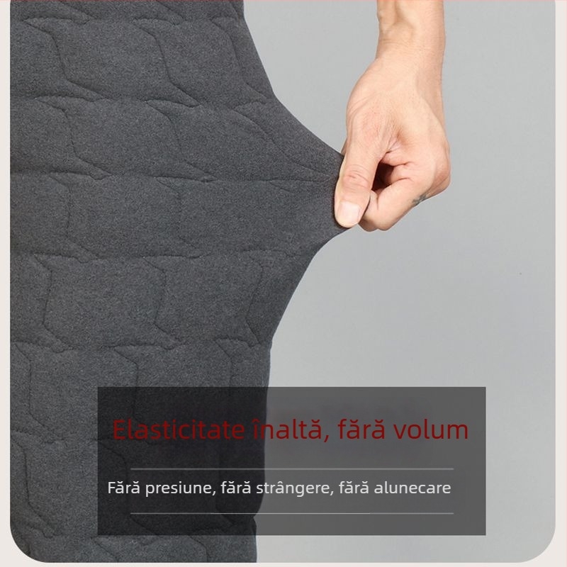 Pantaloni termici de iarnă pentru bărbați, cu fleece de lână de miel, autoîncălzire, talie înaltă, croială dreaptă, căptușeală groasă