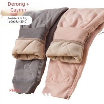 Pantaloni termici pentru uniforma școlară, cu căptușeală din fleece, croială dreaptă, umplutură din mătase-cotton, țesătură din piele artificială