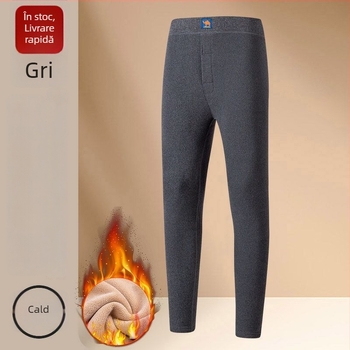 Pantaloni termici drepți pentru bărbați, cu umplutură din mătase-cotton, groși, talie înaltă, exterior și căptușeală din piele artificială (Primăvara 2025)