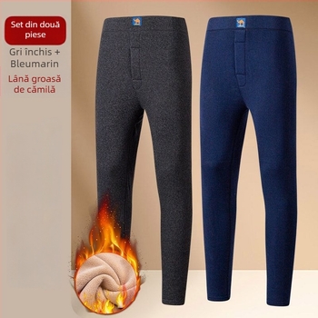 Pantaloni termici drepți pentru bărbați, cu umplutură din mătase-cotton, groși, talie înaltă, exterior și căptușeală din piele artificială (Primăvara 2025)