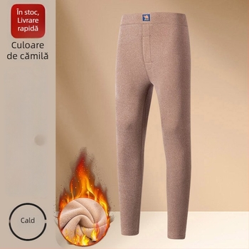 Pantaloni termici drepți pentru bărbați, cu umplutură din mătase-cotton, groși, talie înaltă, exterior și căptușeală din piele artificială (Primăvara 2025)