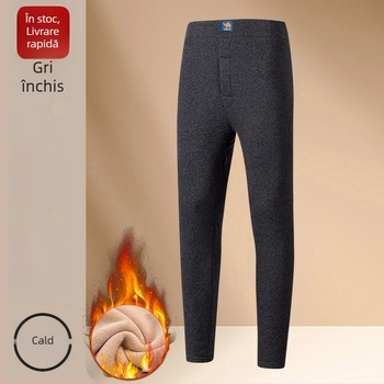Pantaloni termici drepți pentru bărbați, cu umplutură din mătase-cotton, groși, talie înaltă, exterior și căptușeală din piele artificială (Primăvara 2025)