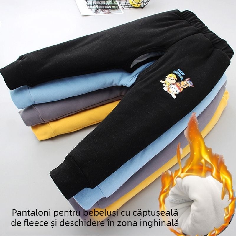 Pantaloni de iarnă pentru copii, croială dreaptă, exterior din piele artificială, căptușeală din piele artificială, umplutură din mătase-cotton