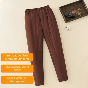 Pantaloni de iarnă pentru bărbați din bumbac 100%, groși, croială lejeră, talie medie, căptușeală din bumbac