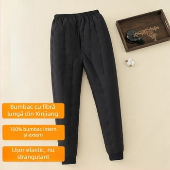 Pantaloni de iarnă pentru bărbați din bumbac 100%, groși, croială lejeră, talie medie, căptușeală din bumbac
