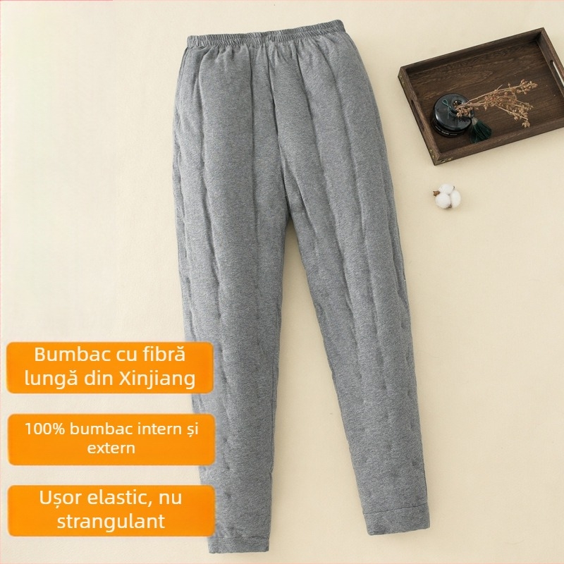 Pantaloni de iarnă pentru bărbați din bumbac 100%, groși, croială lejeră, talie medie, căptușeală din bumbac