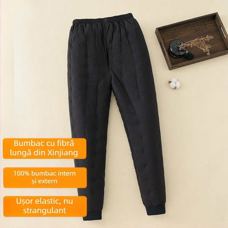 Pantaloni de iarnă pentru bărbați din bumbac 100%, groși, croială lejeră, talie medie, căptușeală din bumbac
