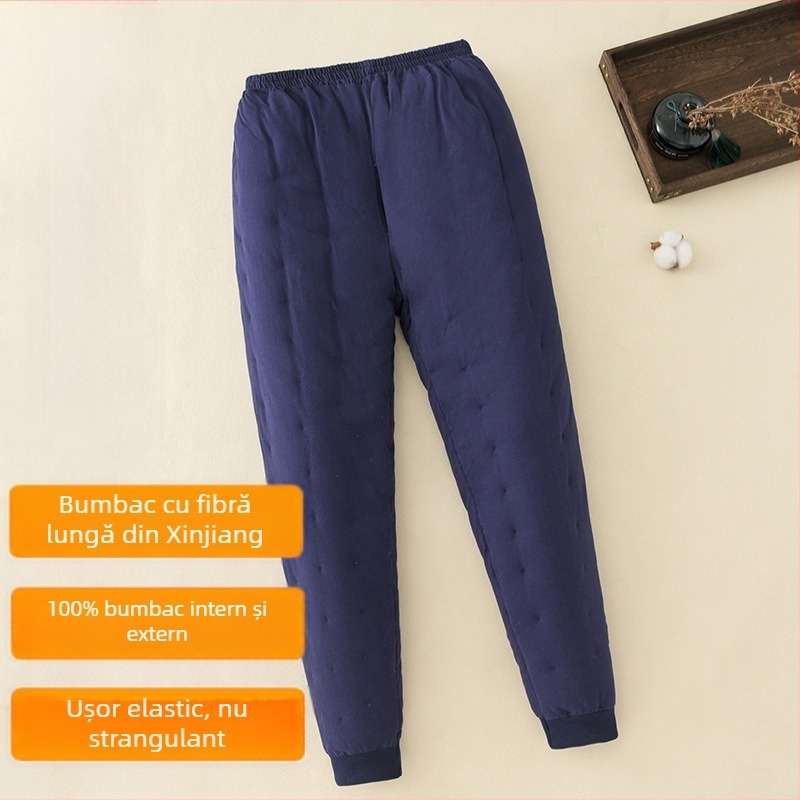 Pantaloni de iarnă pentru bărbați din bumbac 100%, groși, croială lejeră, talie medie, căptușeală din bumbac