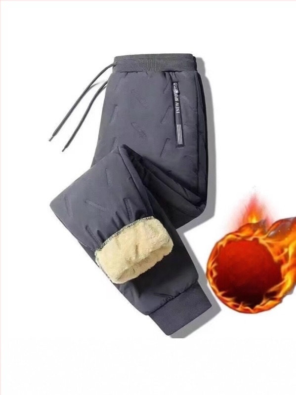 Pantaloni din bumbac cu căptușeală fleece, groși, croială lejeră, talie medie, pentru iarnă